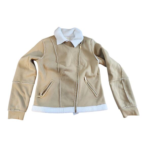 Michael Kors womens sz med. jacket sherpa lined moto tan Like New! full zip - Picture 1 of 14